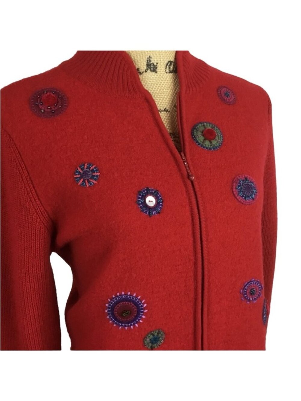 Coldwater Creek 100% Wool Christmas Red Zippered Jacket Womens Small